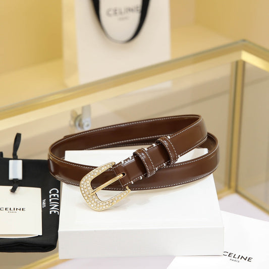 CL MEDIUM 25 MM MARCO BELT WITH STRASS IN CHOCOLATE BROWN CALFSKIN GOLD HARDWARE - 30