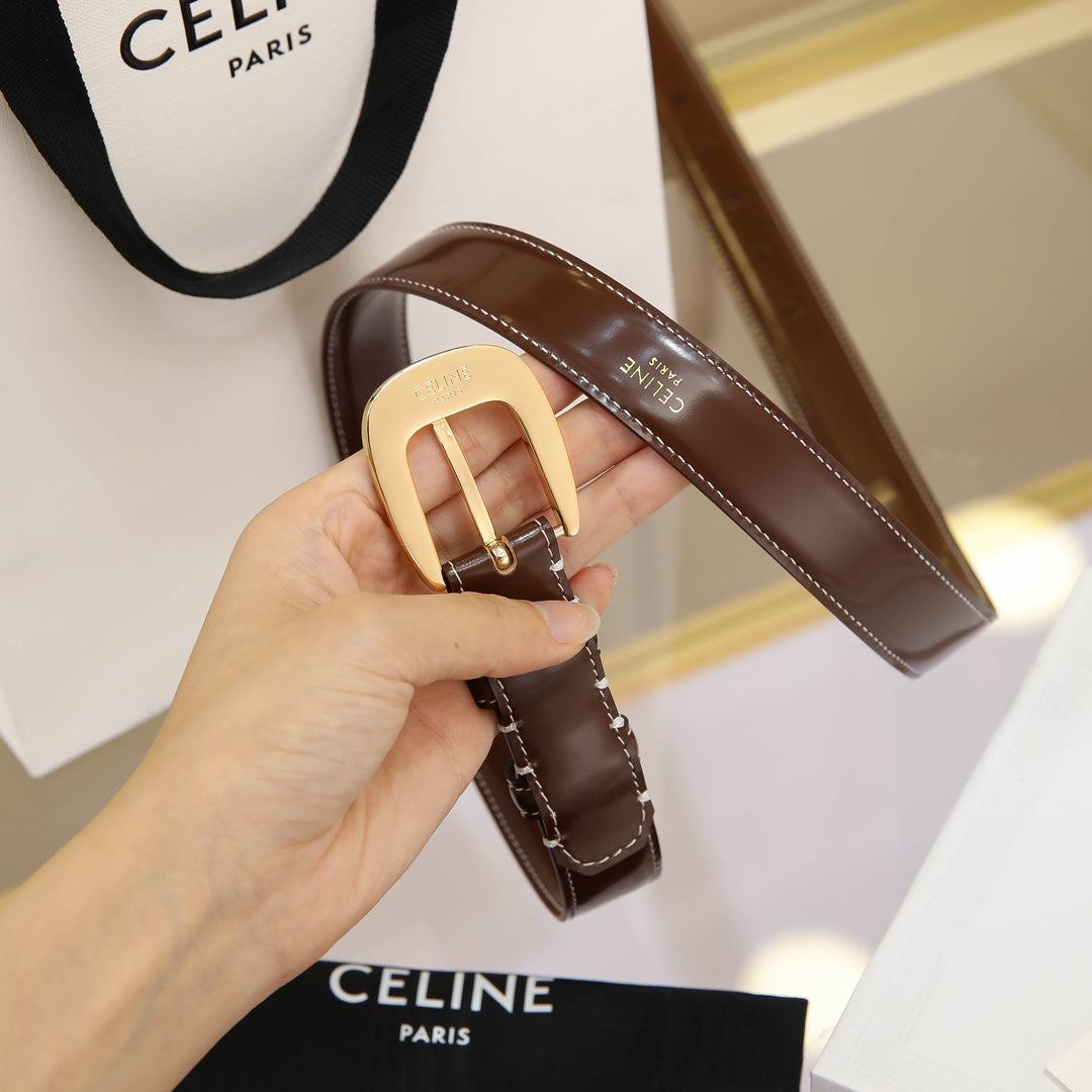 CL MEDIUM 25 MM MARCO BELT WITH STRASS IN CHOCOLATE BROWN CALFSKIN GOLD HARDWARE - 30