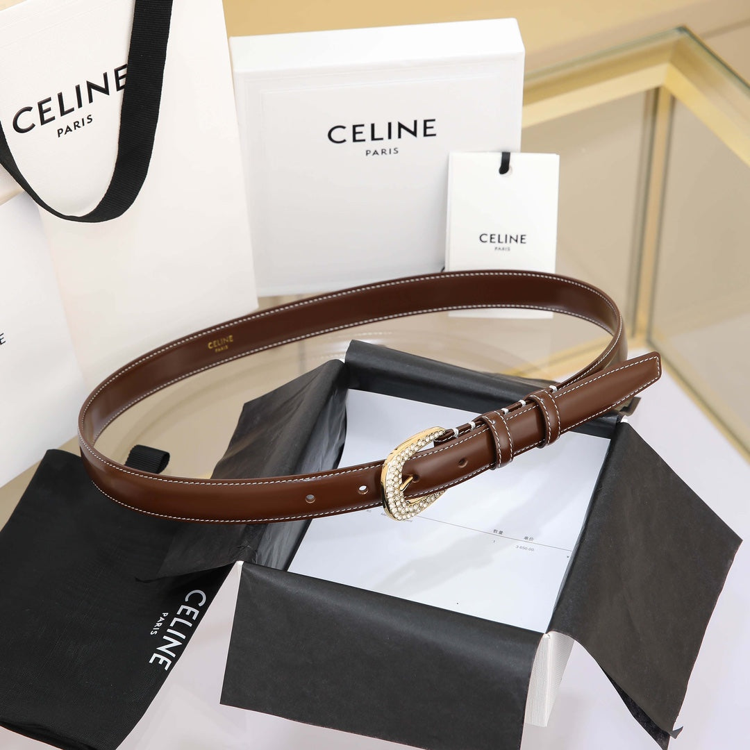 CL MEDIUM 25 MM MARCO BELT WITH STRASS IN CHOCOLATE BROWN CALFSKIN GOLD HARDWARE - 30