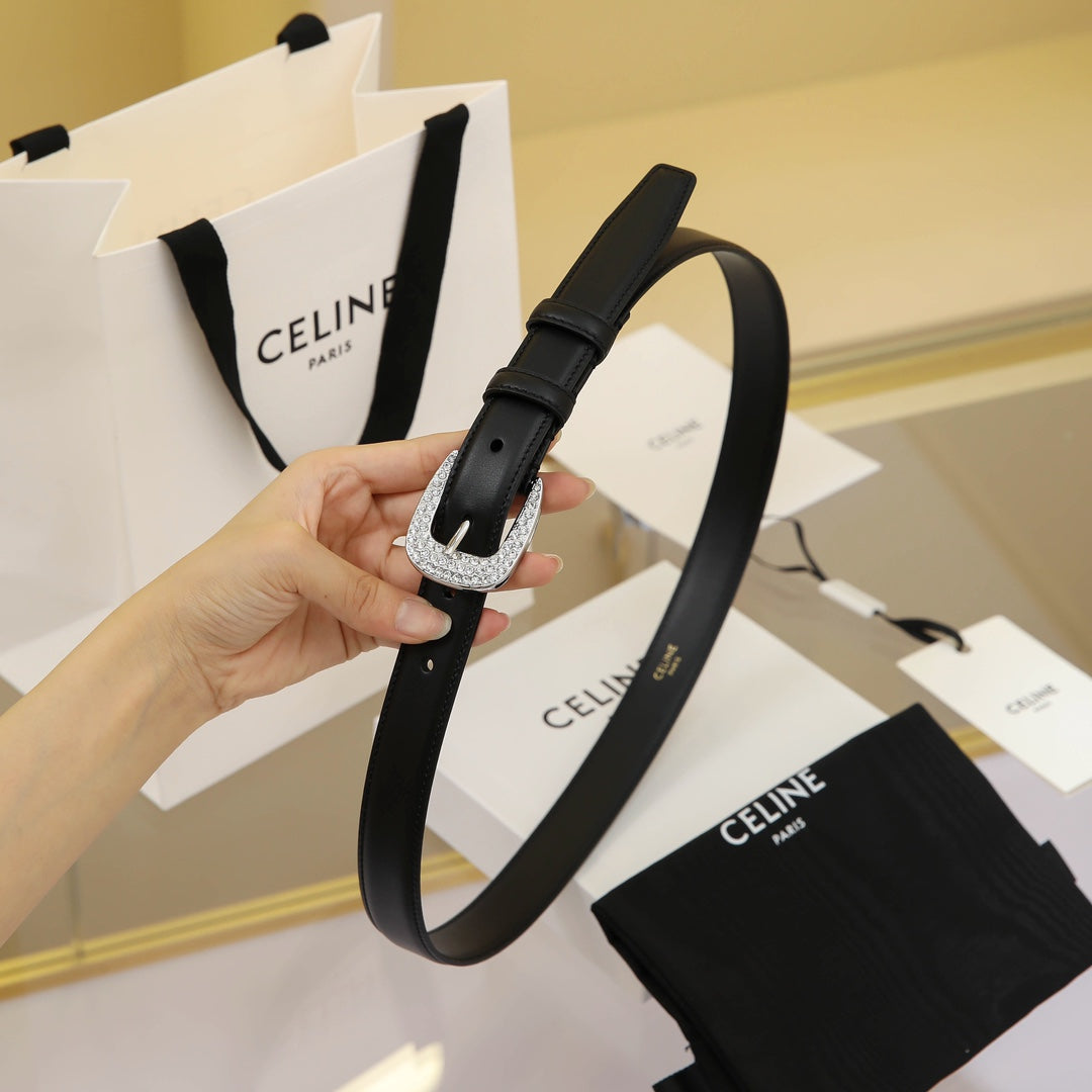CL MEDIUM 25 MM MARCO BELT WITH STRASS IN BLACK CALFSKIN SILVER HARDWARE - 30