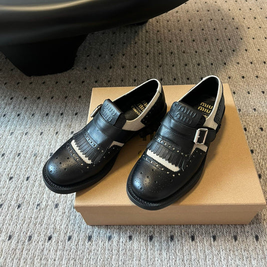 ЛОФЕРИ MIUMIU 26S FRINGE BUCKLE З ЧОРНОЇ ТЕЛЯЧОЇ ШКІРИ