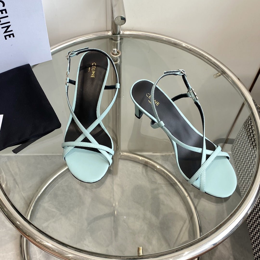 HIGH HEEL SANDAL 65MM IN SKY BLUE CALFSKIN - 35