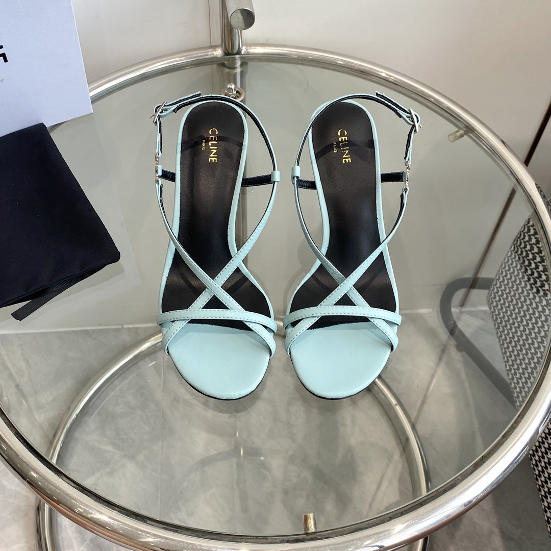HIGH HEEL SANDAL 65MM IN SKY BLUE CALFSKIN - 35