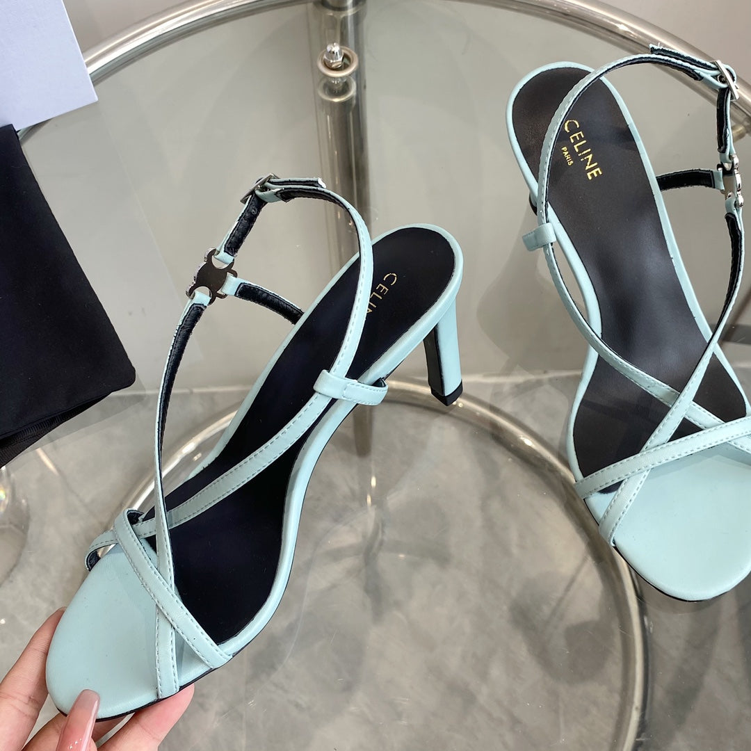 HIGH HEEL SANDAL 65MM IN SKY BLUE CALFSKIN - 35