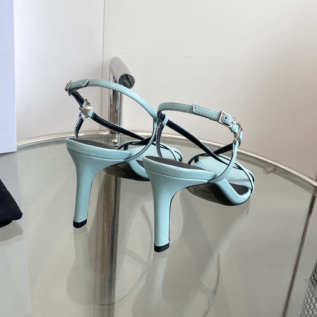 HIGH HEEL SANDAL 65MM IN SKY BLUE CALFSKIN - 35
