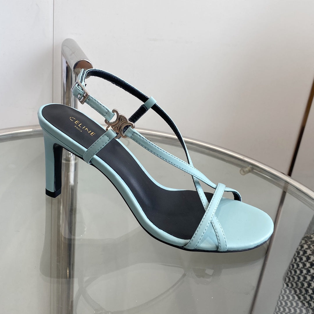 HIGH HEEL SANDAL 65MM IN SKY BLUE CALFSKIN - 35