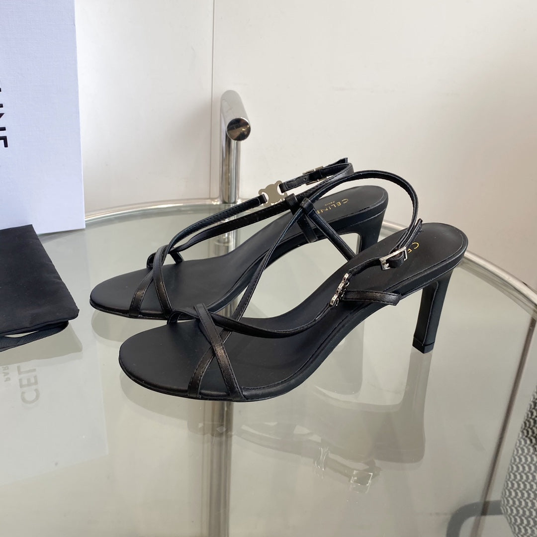 HIGH HEEL SANDAL 65MM IN BLACK CALFSKIN - 35