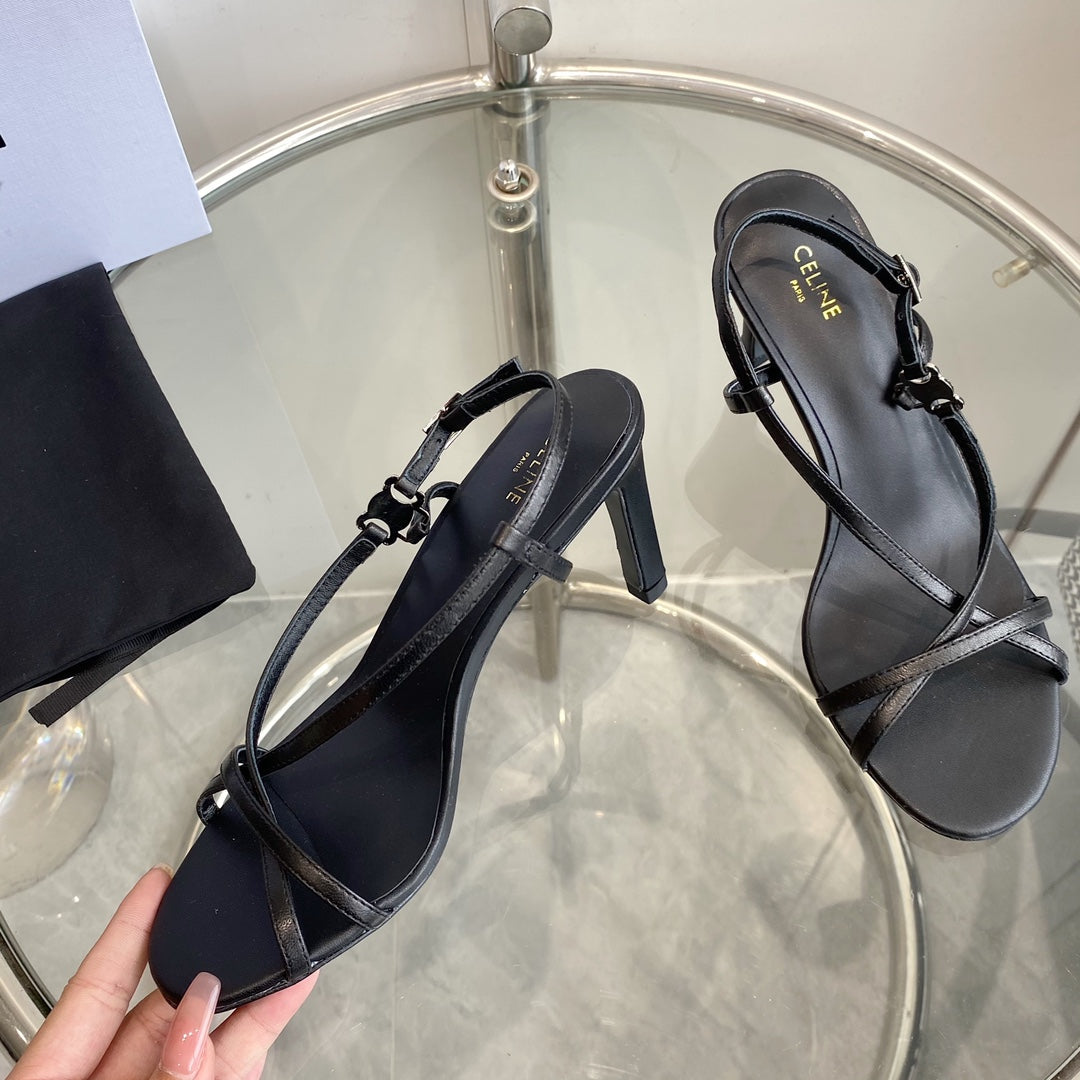 HIGH HEEL SANDAL 65MM IN BLACK CALFSKIN - 35