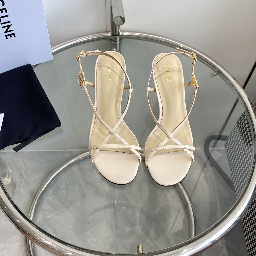 HIGH HEEL SANDAL 65MM IN BEIGE CREAM CALFSKIN - 35