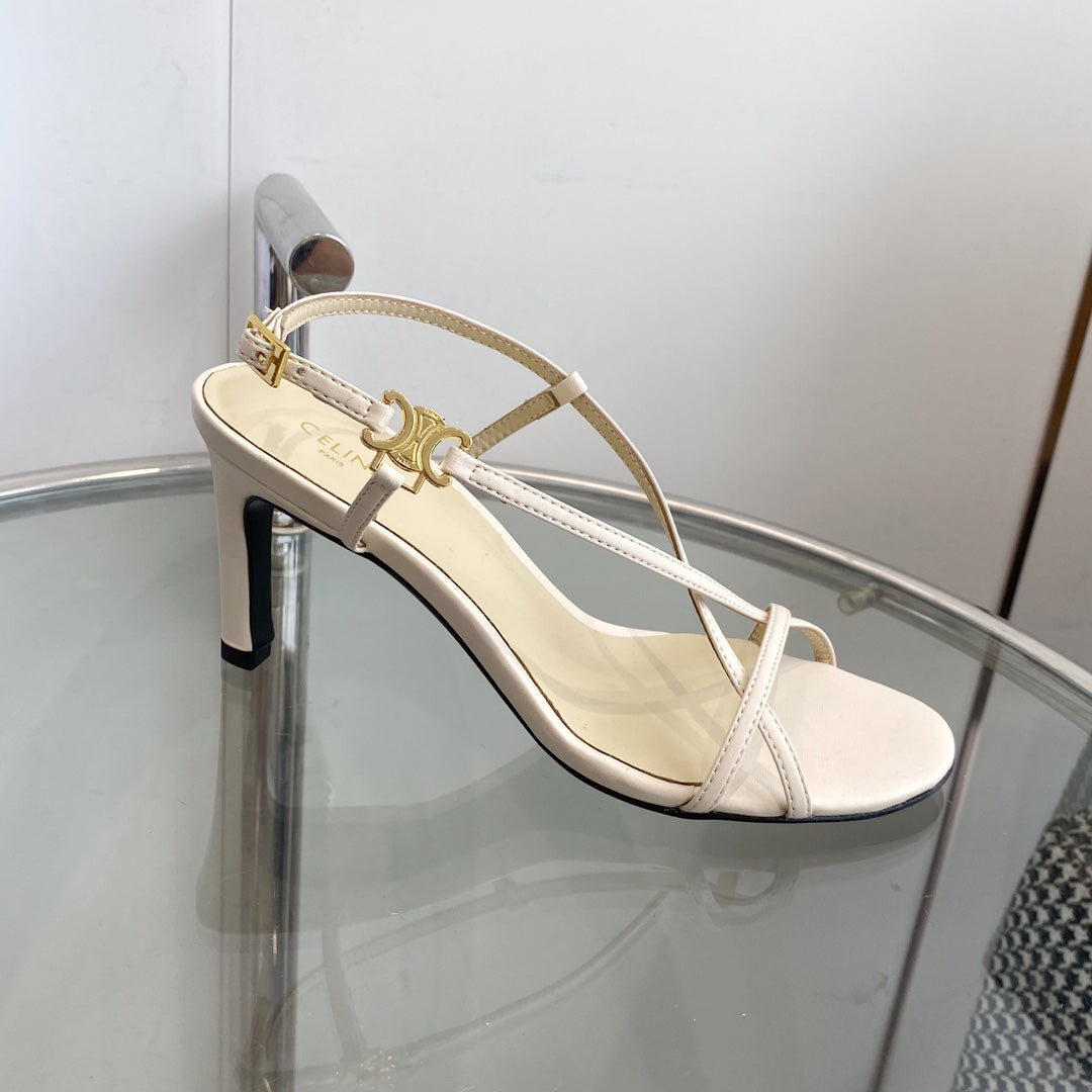 HIGH HEEL SANDAL 65MM IN BEIGE CREAM CALFSKIN - 35