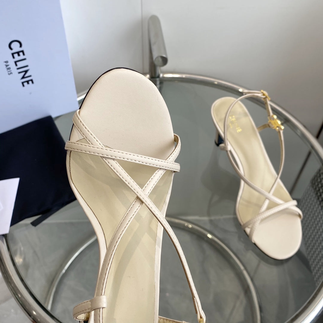 HIGH HEEL SANDAL 65MM IN BEIGE CREAM CALFSKIN - 35