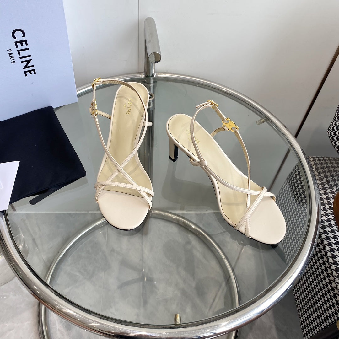 HIGH HEEL SANDAL 65MM IN BEIGE CREAM CALFSKIN - 35