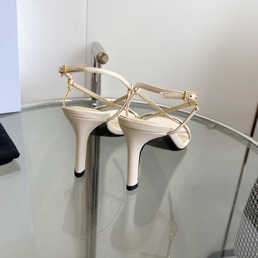 HIGH HEEL SANDAL 65MM IN BEIGE CREAM CALFSKIN - 35