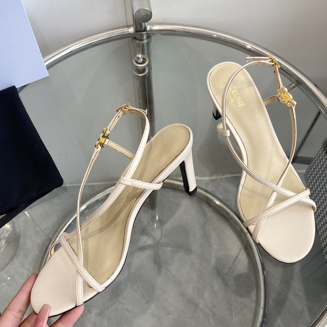 HIGH HEEL SANDAL 65MM IN BEIGE CREAM CALFSKIN - 35