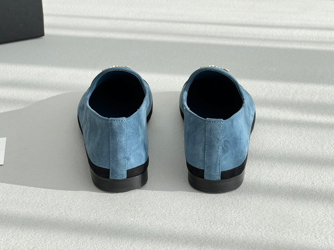 LOAFERS IN CERULEAN BLUE MIX BLACK SUEDE - 35