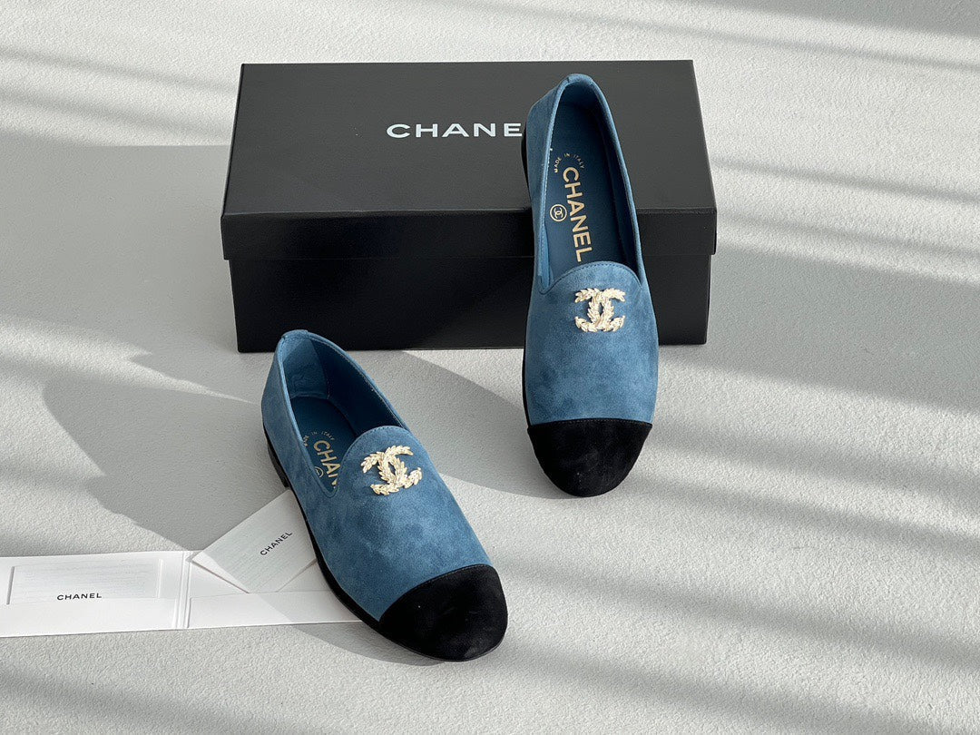 LOAFERS IN CERULEAN BLUE MIX BLACK SUEDE - 35