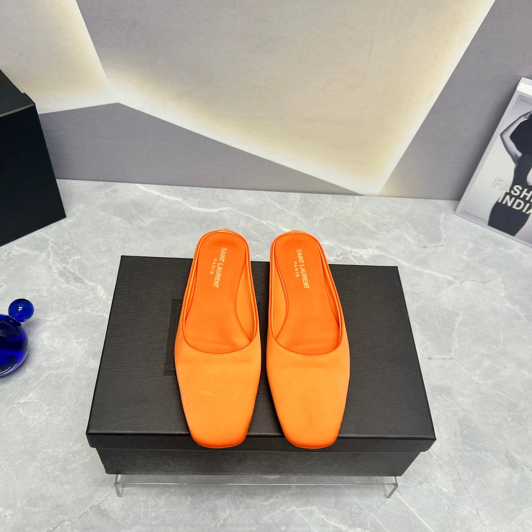 SL SQUARE TOE FLAT MULES TIGER SATIN - 35