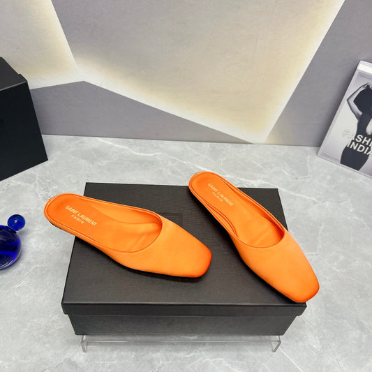 SL SQUARE TOE FLAT MULES TIGER SATIN - 35