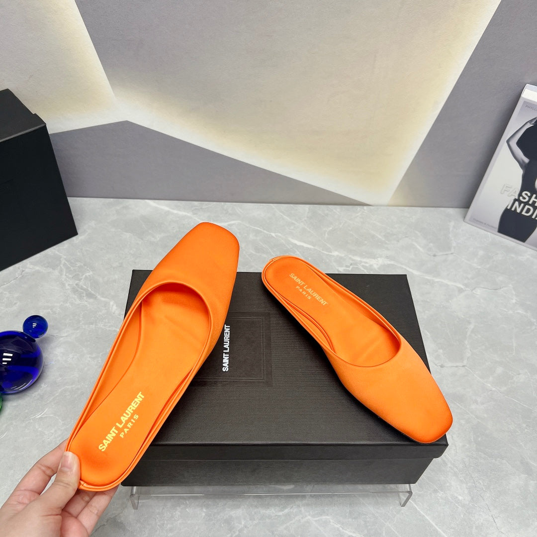 SL SQUARE TOE FLAT MULES TIGER SATIN - 35