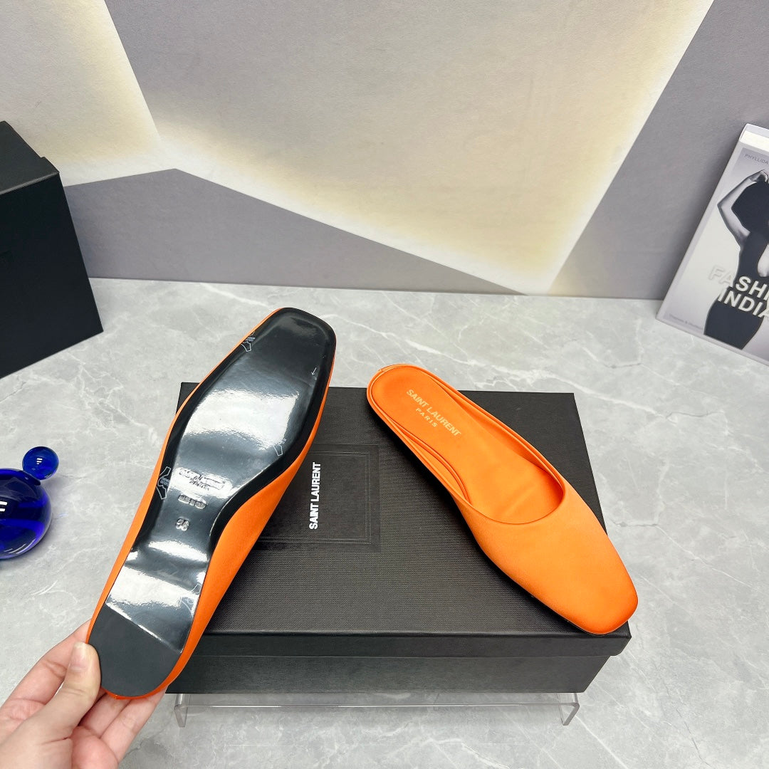 SL SQUARE TOE FLAT MULES TIGER SATIN - 35