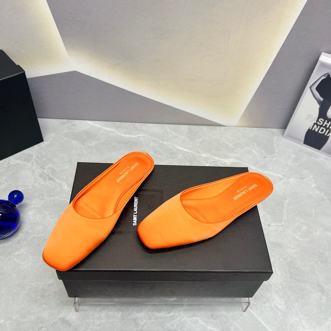 SL SQUARE TOE FLAT MULES TIGER SATIN - 35