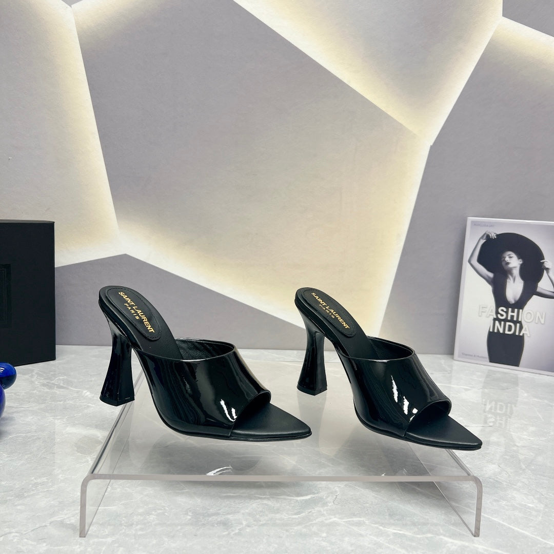 SL GOLDIE MULES BLACK POLISHED CALFSKIN - 35