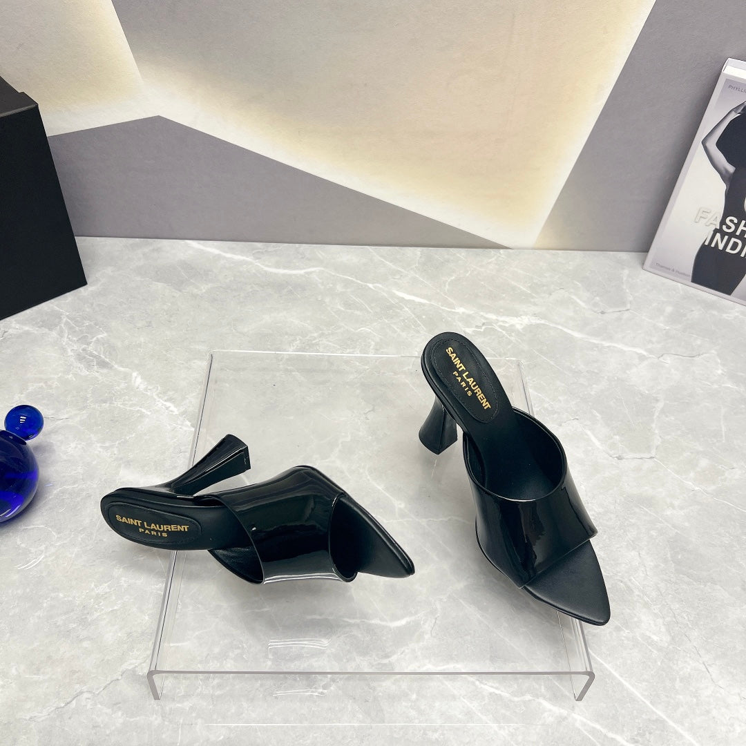 SL GOLDIE MULES BLACK POLISHED CALFSKIN - 35