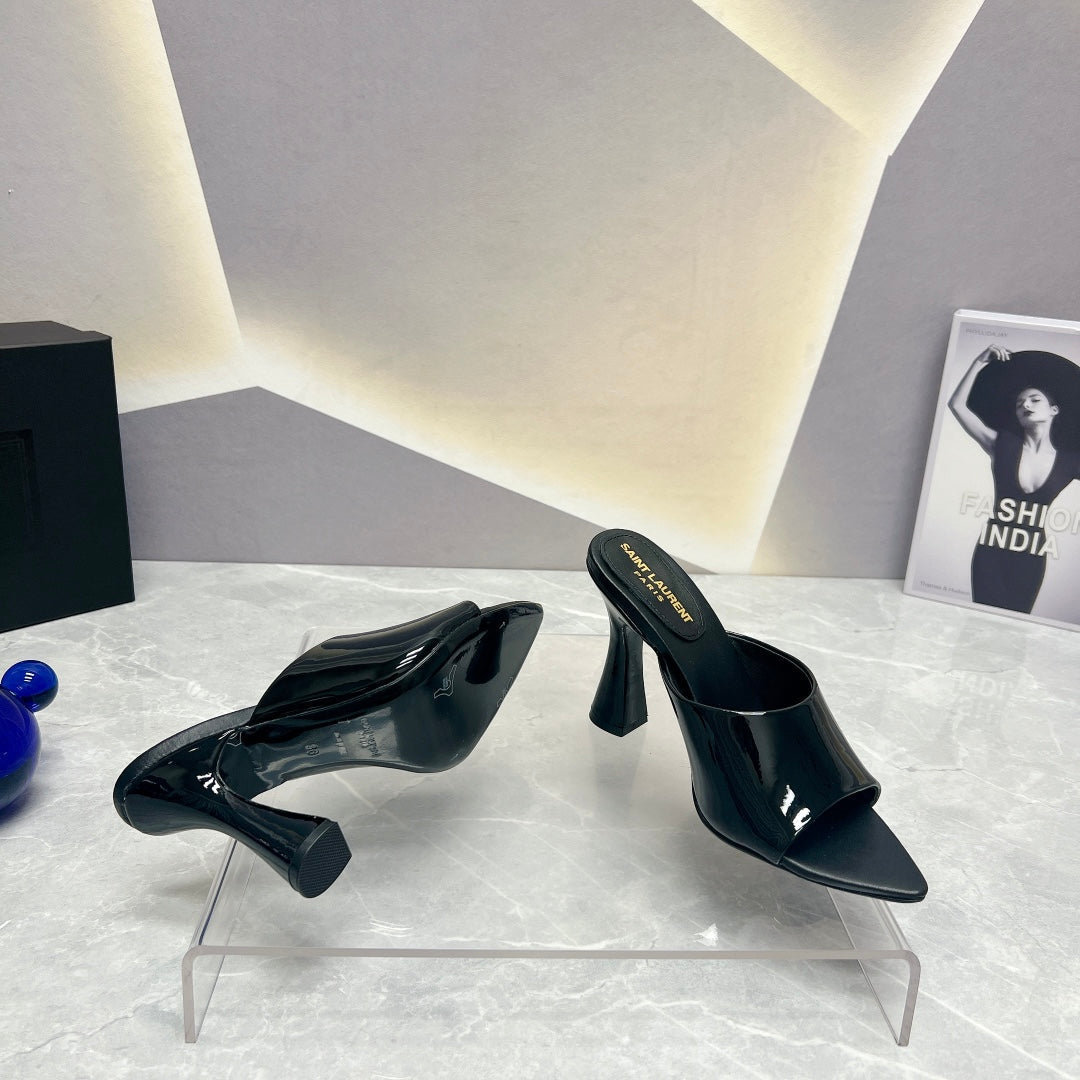 SL GOLDIE MULES BLACK POLISHED CALFSKIN - 35