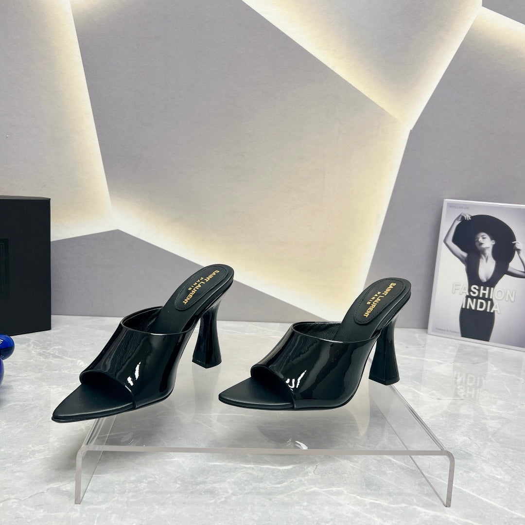 SL GOLDIE MULES BLACK POLISHED CALFSKIN - 35