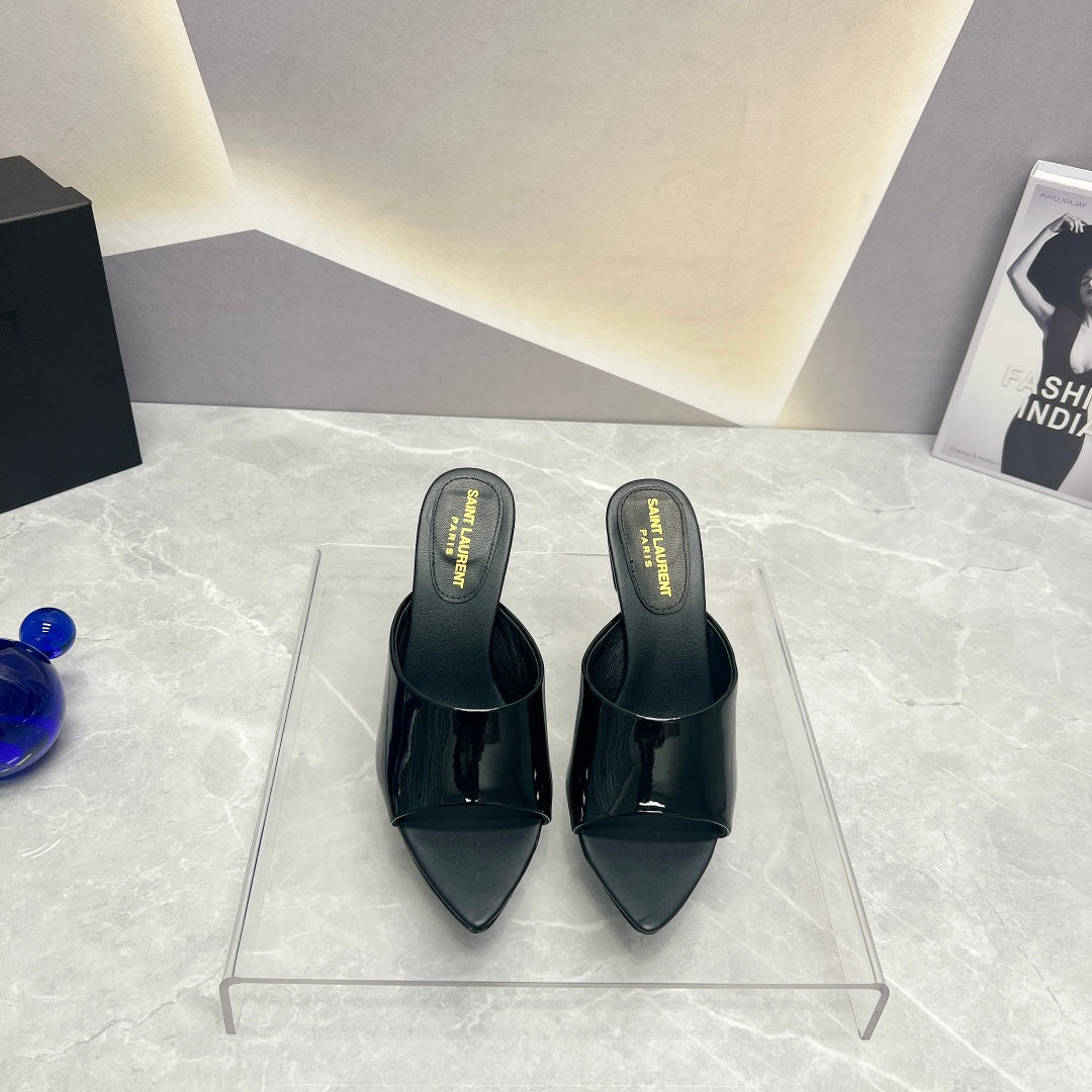 SL GOLDIE MULES BLACK POLISHED CALFSKIN - 35