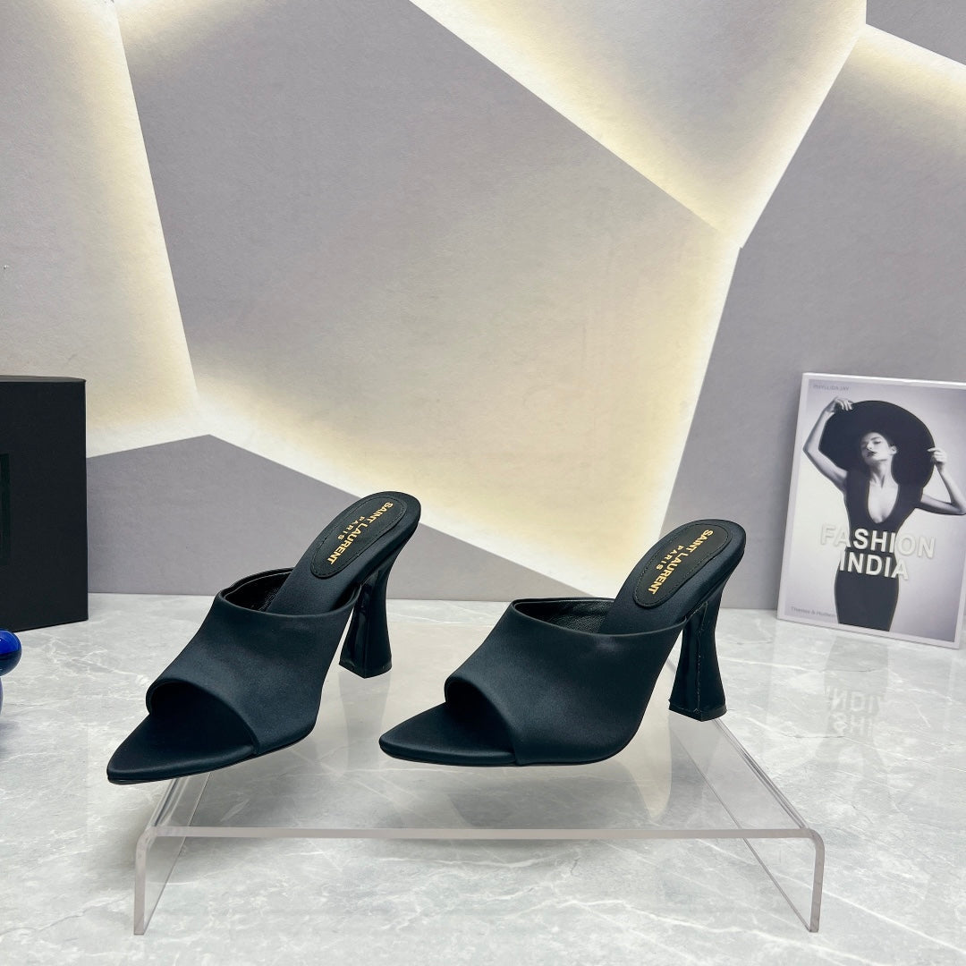 SL GOLDIE MULES BLACK SATIN - 35
