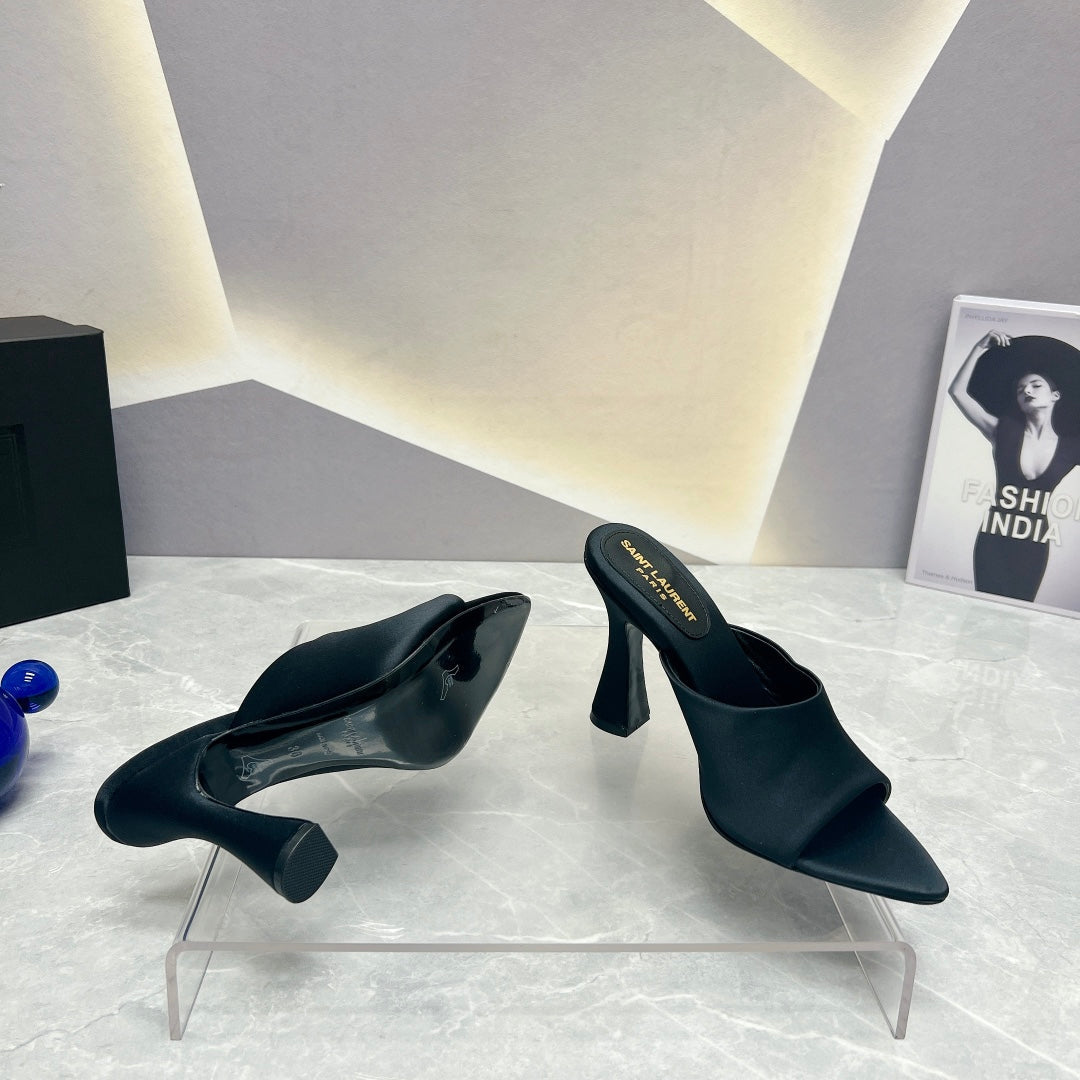 SL GOLDIE MULES BLACK SATIN - 35