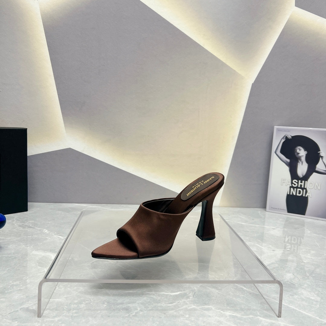 SL GOLDIE MULES BROWN SATIN - 35