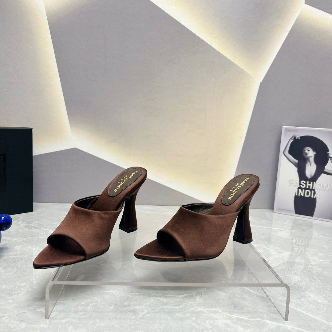 SL GOLDIE MULES BROWN SATIN - 35