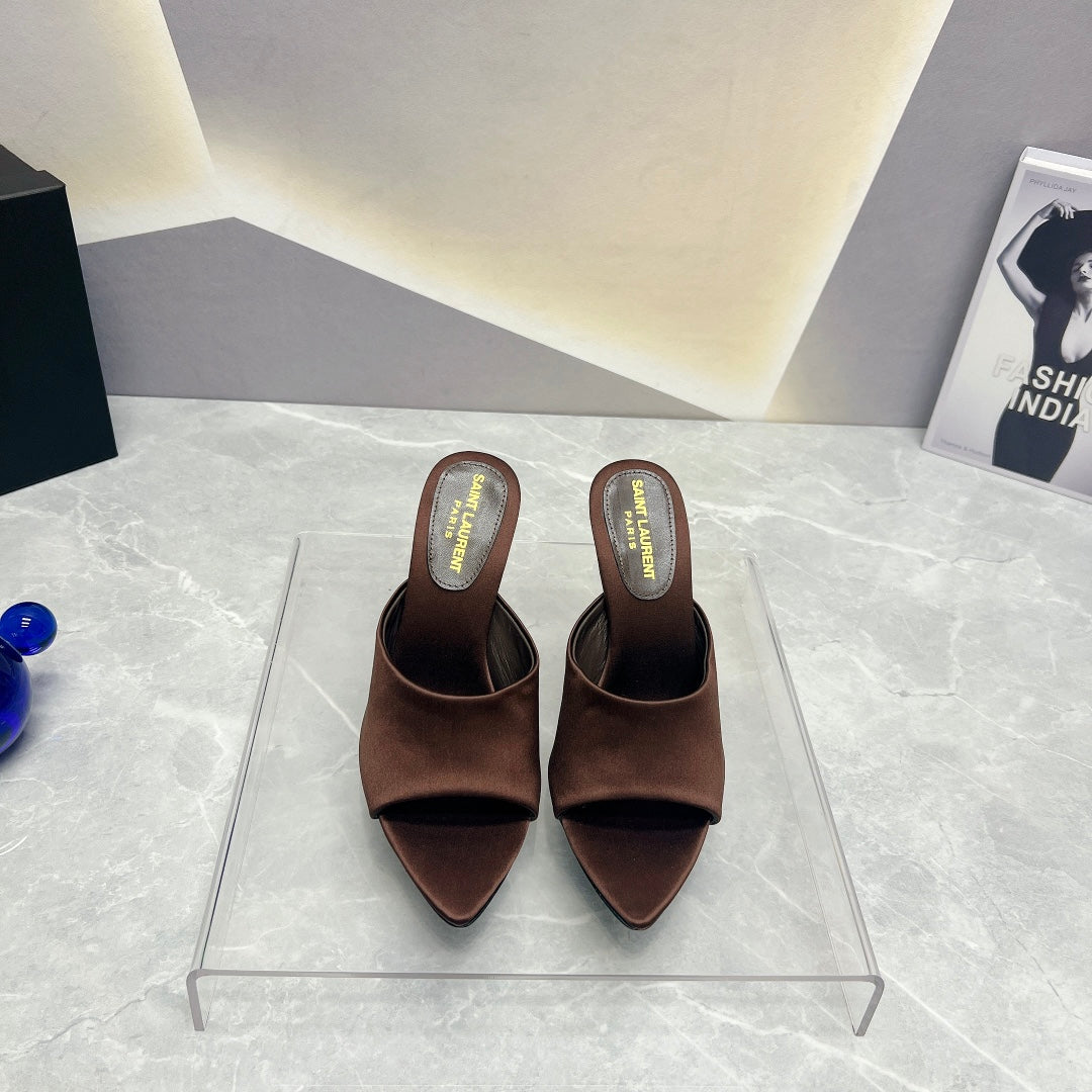 SL GOLDIE MULES BROWN SATIN - 35