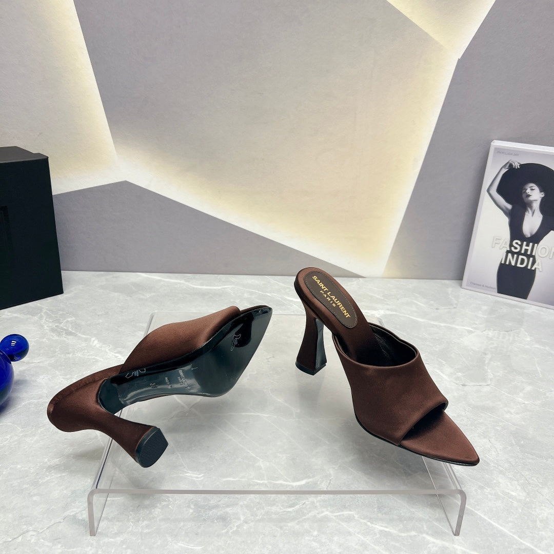 SL GOLDIE MULES BROWN SATIN - 35
