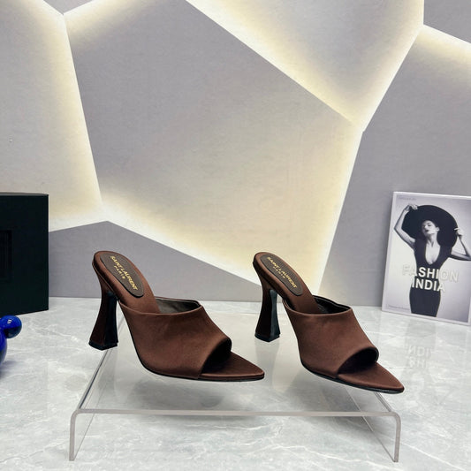 SL GOLDIE MULES BROWN SATIN - 35
