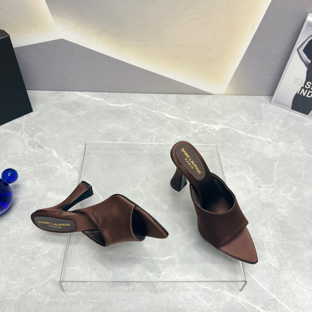SL GOLDIE MULES BROWN SATIN - 35