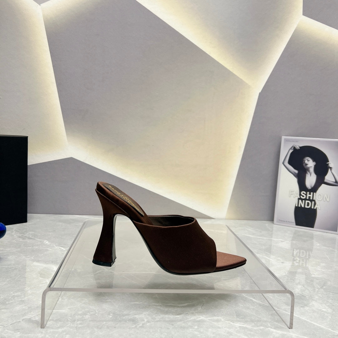 SL GOLDIE MULES BROWN SATIN - 35