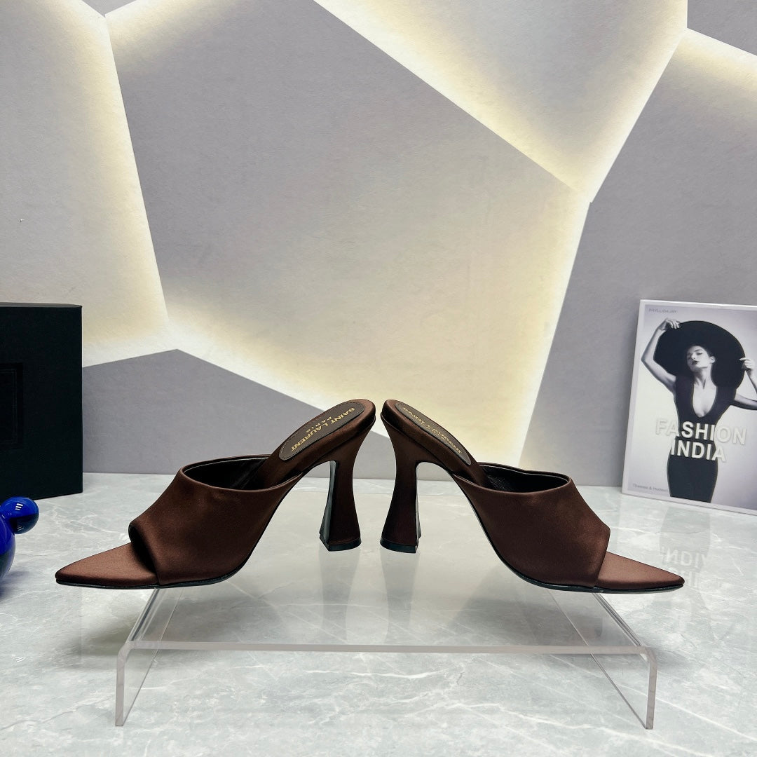 SL GOLDIE MULES BROWN SATIN - 35