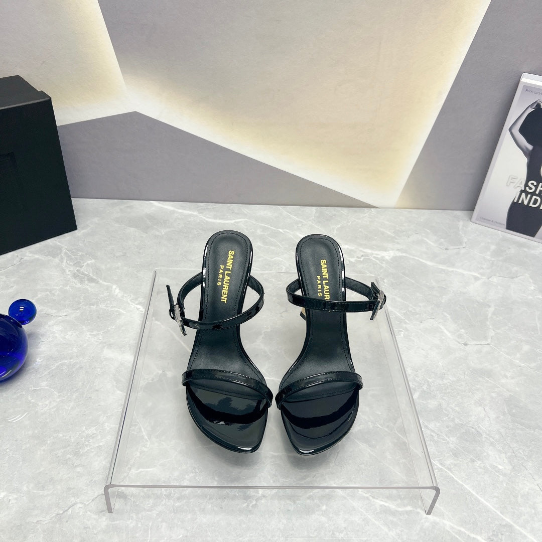 SL CRYSTAL BUCKLE HIGH HEELS BLACK CALFSKIN - 35