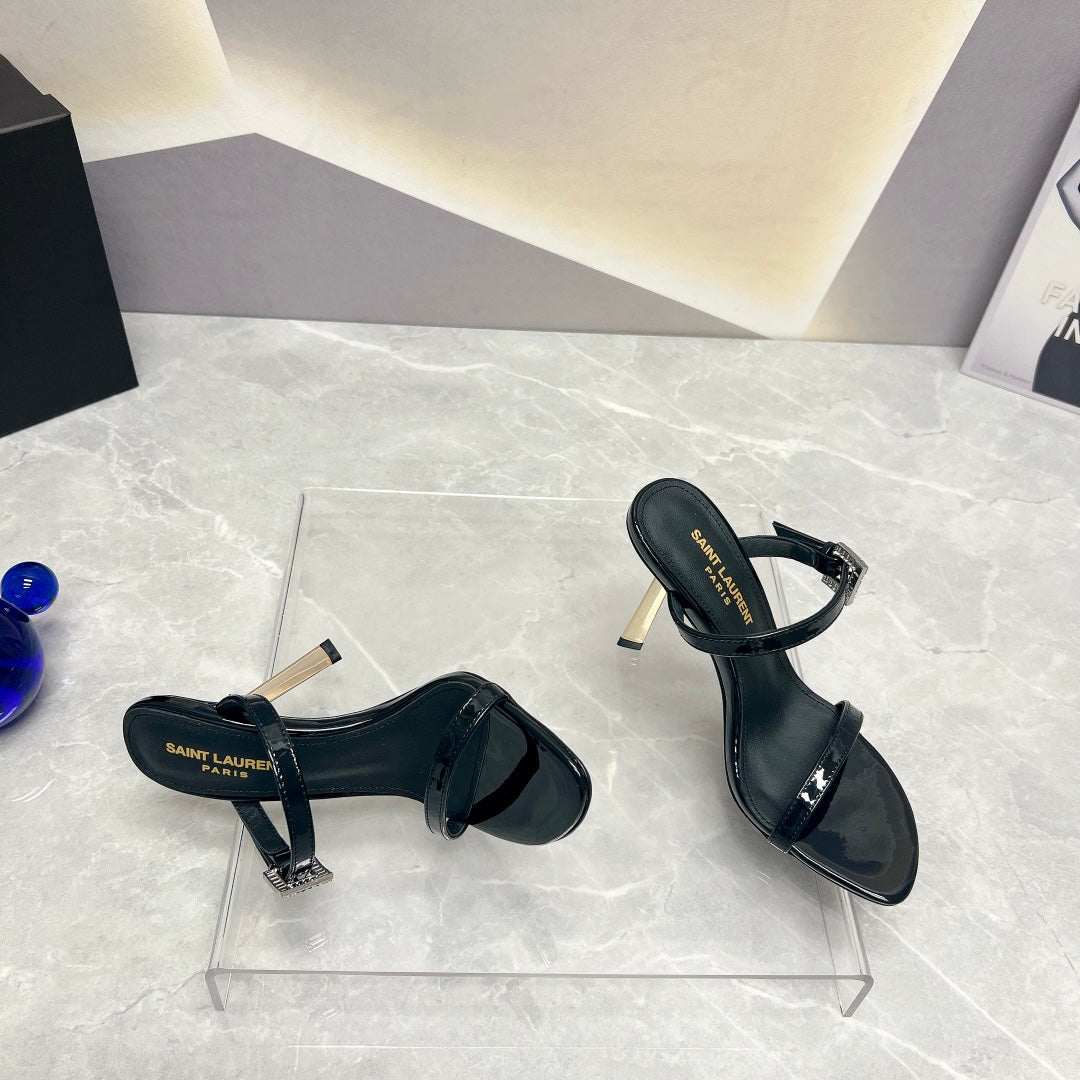 SL CRYSTAL BUCKLE HIGH HEELS BLACK CALFSKIN - 35