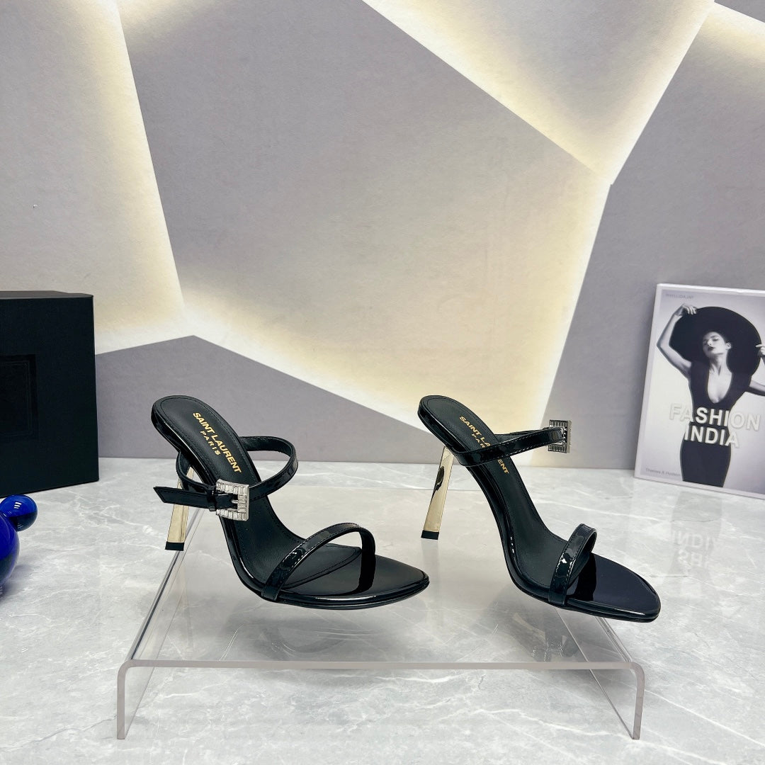 SL CRYSTAL BUCKLE HIGH HEELS BLACK CALFSKIN - 35