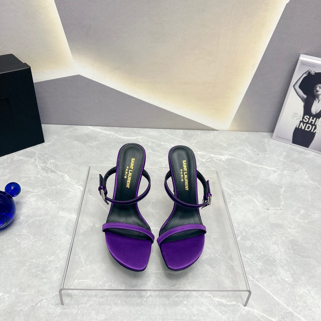 SL CRYSTAL BUCKLE HIGH HEELS VIOLET SATIN - 35