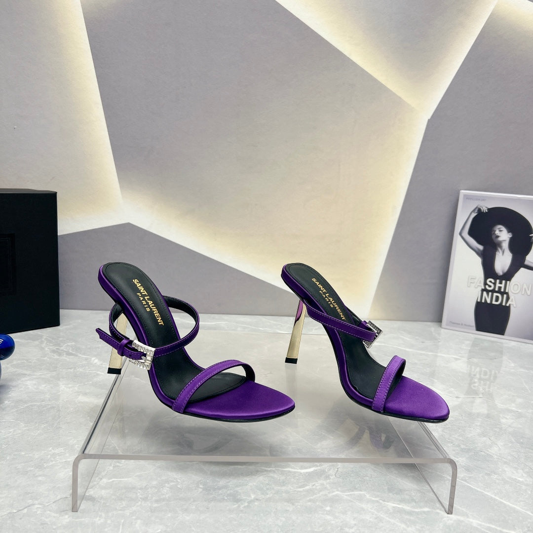 SL CRYSTAL BUCKLE HIGH HEELS VIOLET SATIN - 35