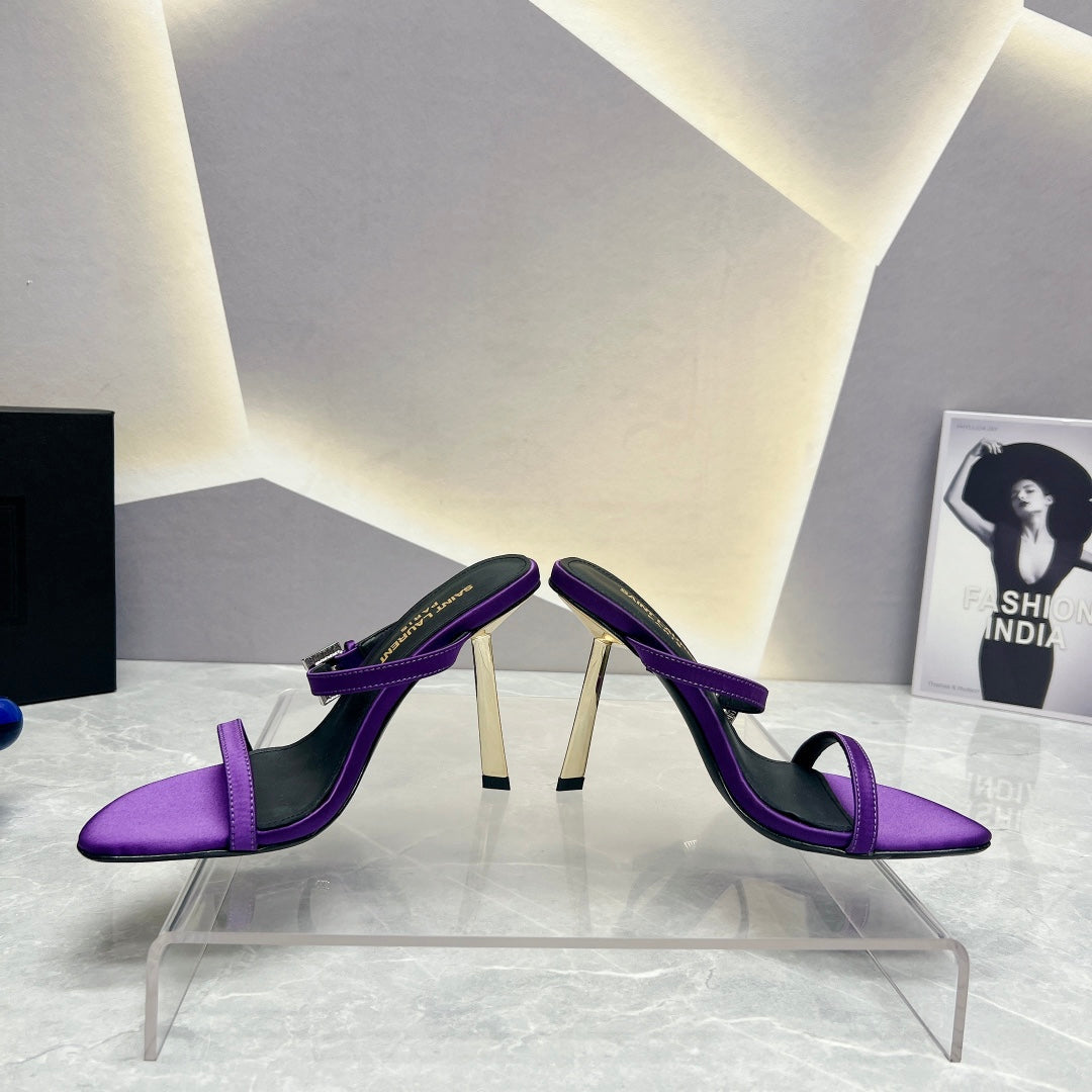 SL CRYSTAL BUCKLE HIGH HEELS VIOLET SATIN - 35