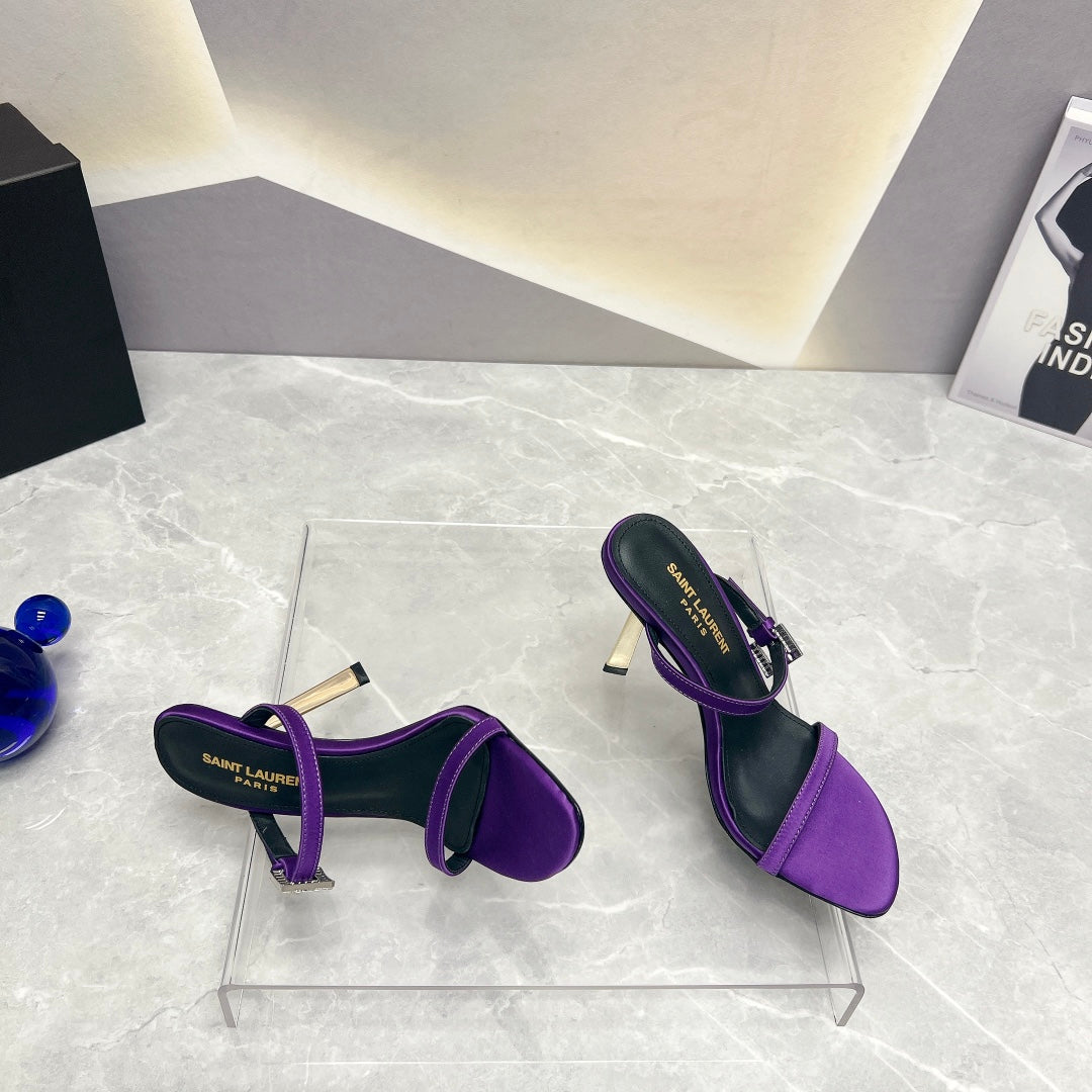 SL CRYSTAL BUCKLE HIGH HEELS VIOLET SATIN - 35