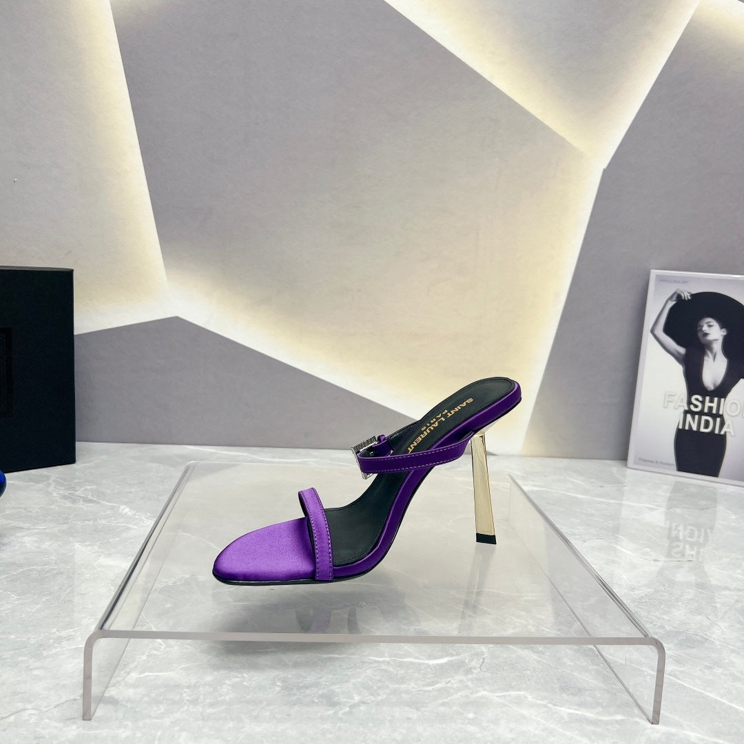 SL CRYSTAL BUCKLE HIGH HEELS VIOLET SATIN - 35