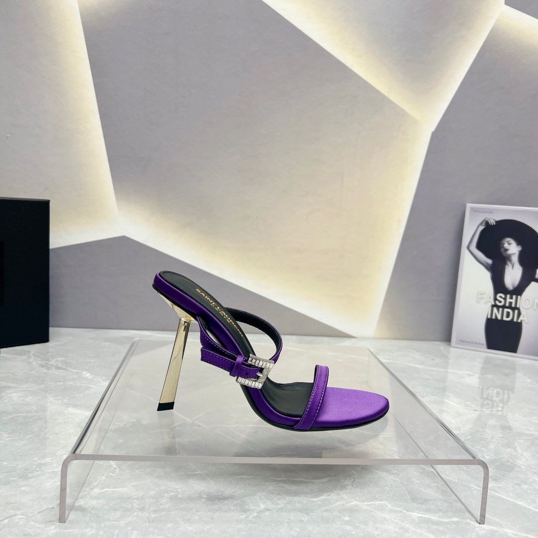 SL CRYSTAL BUCKLE HIGH HEELS VIOLET SATIN - 35