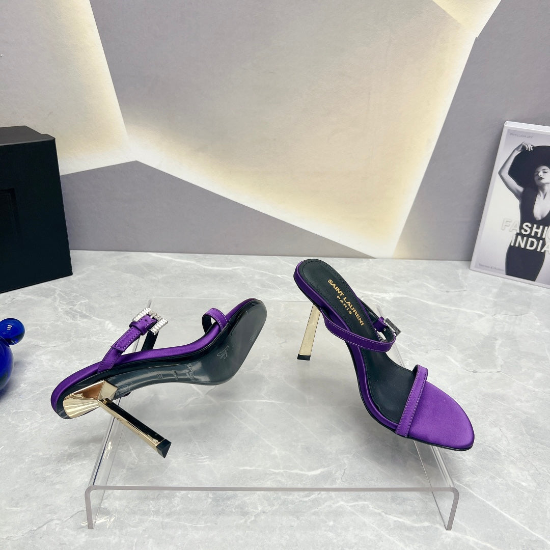 SL CRYSTAL BUCKLE HIGH HEELS VIOLET SATIN - 35